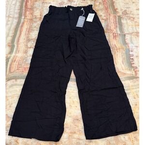 NWT Wit & Wisdom "Ab" Solution Pants Womens Black Elastic Waist Wide Leg Size 0